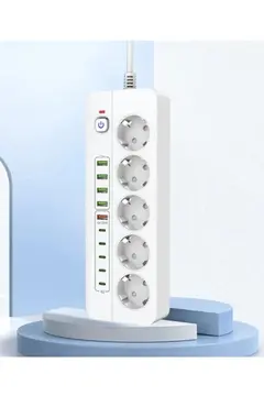 3500w Akım Korumalı 5’li Grup Priz: 5x Usb + 5x Type-c Çıkışlı (2 Metre)