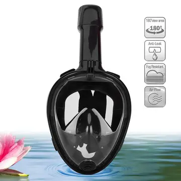 Full Face Şnorkel Maske Su Altı Maskesi Anti-sis Aksiyon Kamera Takılabilir Siyah L/xl