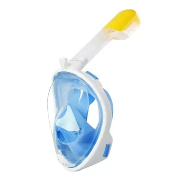 Full Face Şnorkel Maske Su Altı Maskesi Anti-sisaksiyon Kamera Takılabilir Mavi S/m