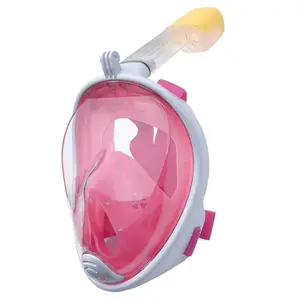Full Face Şnorkel Maske Su Altı Maskesi Anti-sis Aksiyon Kamera Takılabilir Pembe S/m