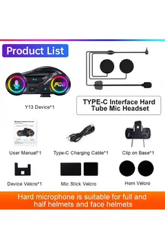 Y13 Motor Kask Kulaklık Rgb Modlu Radyolu Motosiklet Kulaklık 5.3 Bluetooth Intercom