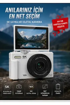 5k 75mp Hd Dijital Kamera 18x Dijital Zoom, Flaşlı,3.0 İnç Ekranlı Fotoğraf Makinesi