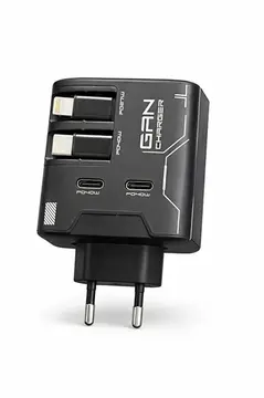 Gan+ Pd 40w Hızlı Şarj Adaptörü Çoklu Çıkış Usb-c Lightning Kablolu Hızlı Şarj Cihazı Ev Ofis Uyumlu Siyah