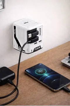 Gan+ Pd 40w Hızlı Şarj Adaptörü Çoklu Çıkış Usb-c Lightning Kablolu Hızlı Şarj Cihazı Ev Ofis Uyumlu Beyaz