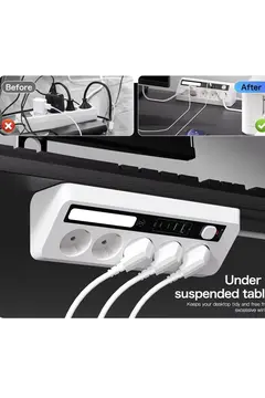 5’li Akım Korumalı Priz 2500w | 2 Usb + 2 Type-c Hızlı Şarj | Led Gece Lambalı | Dokunmatik Siyah
