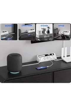 5’li Akım Korumalı Priz 2500w | 2 Usb + 2 Type-c Hızlı Şarj | Led Gece Lambalı | Dokunmatik Siyah