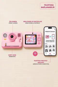 Çocuk Anında Baskılı Fotoğraf Makinesi 16mp Dijital Kamera 1080p Video Wifi Telefon Destekli