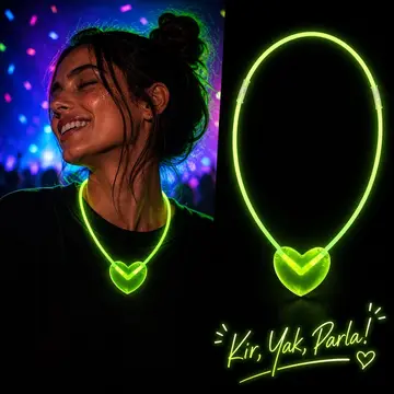 Neon Işıklı Fosforlu Kalp Parti Kolyesi Kırmızı Renk