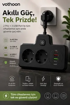 Bkl-502 Akım Korumalı 2li Priz 2 Usb Ve 2 Type-c Çıkış 4000w Hızlı Şarj Duvar Tipi Dokunmatik Led Aydınlatmalı