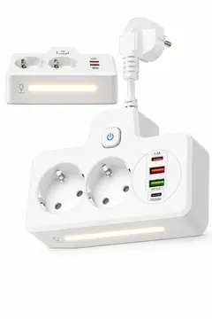 Bkl-502 Akım Korumalı 2li Priz 2 Usb Ve 2 Type-c Çıkış 4000w Hızlı Şarj Duvar Tipi Dokunmatik Led Aydınlatmalı