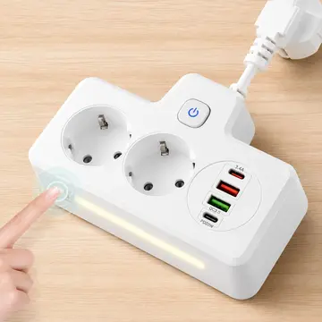 Bkl-502 Akım Korumalı 2li Priz 2 Usb Ve 2 Type-c Çıkış 4000w Hızlı Şarj Duvar Tipi Dokunmatik Led Aydınlatmalı