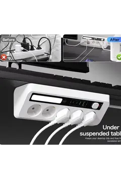 5’li Akım Korumalı Priz 2500w | 2 Usb + 2 Type-c Hızlı Şarj | Led Gece Lambalı | Dokunmatik Beyaz