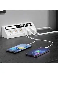 5’li Akım Korumalı Priz 2500w | 2 Usb + 2 Type-c Hızlı Şarj | Led Gece Lambalı | Dokunmatik Beyaz