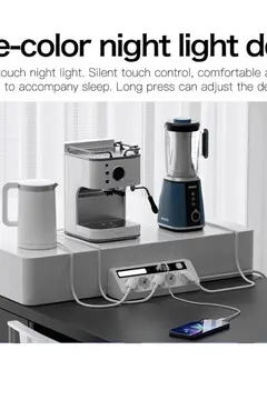 5’li Akım Korumalı Priz 2500w | 2 Usb + 2 Type-c Hızlı Şarj | Led Gece Lambalı | Dokunmatik Beyaz