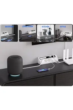 5’li Akım Korumalı Priz 2500w | 2 Usb + 2 Type-c Hızlı Şarj | Led Gece Lambalı | Dokunmatik Beyaz