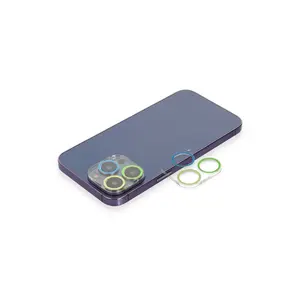İphone 12 Pro Max Renkli Kamera Lens Koruma Cam - Yeşil-sarı