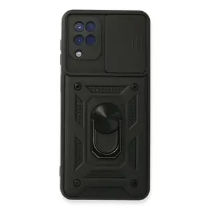 Samsung Galaxy A22 Kılıf Pars Lens Yüzüklü Silikon - Siyah