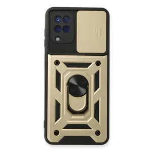 Samsung Galaxy A22 Kılıf Pars Lens Yüzüklü Silikon - Gold