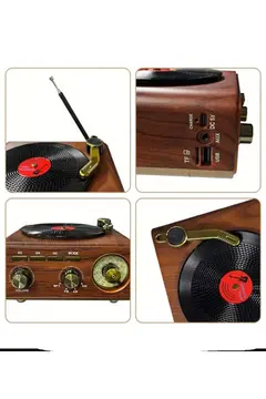 Nostaljik Tasarım Plak Çalar Görünümlü Radyolu Bluetooth Hoparlör Retro Müzik Plak