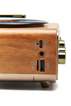 Nostaljik Tasarım Plak Çalar Görünümlü Radyolu Bluetooth Hoparlör Retro Müzik Plak Açık Kahverengi