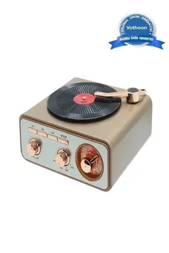 Metalik Nostaljik Tasarım Plak Çalar Görünümlü Radyolu Bluetooth Hoparlör Retro Müzik Plak