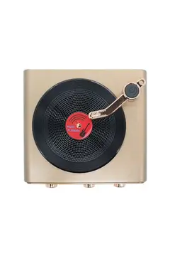 Metalik Nostaljik Tasarım Plak Çalar Görünümlü Radyolu Bluetooth Hoparlör Retro Müzik Plak