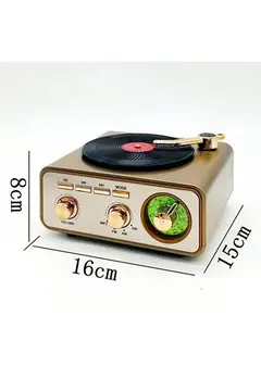 Metalik Nostaljik Tasarım Plak Çalar Görünümlü Radyolu Bluetooth Hoparlör Retro Müzik Plak
