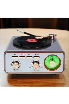 Metalik Nostaljik Tasarım Plak Çalar Görünümlü Radyolu Bluetooth Hoparlör Retro Müzik Plak