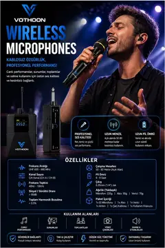 Wireless Mikrofon Sistemi Uhf Kablosuz El Mikrofonu Profesyonel Ses Performansı 50 Mt Menzil