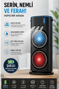 Çift Başlıklı Sprey Fan Nemlendirici Ve Renkli Led Işıklı Beyaz