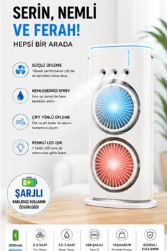 Çift Başlıklı Sprey Fan Nemlendirici Ve Renkli Led Işıklı Beyaz