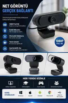 Webcam Orjınal 1080p Hd Konferans Kamera Dahili Mikrofon Görüntülü Sohbet Yayın Kamerası Hd Video