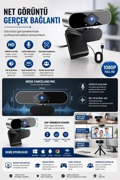 Webcam Orjınal 1080p Hd Konferans Kamera Dahili Mikrofon Görüntülü Sohbet Yayın Kamerası Hd Video