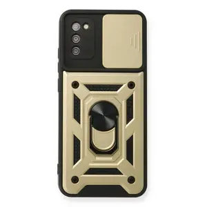 Samsung Galaxy A03s Kılıf Pars Lens Yüzüklü Silikon - Gold