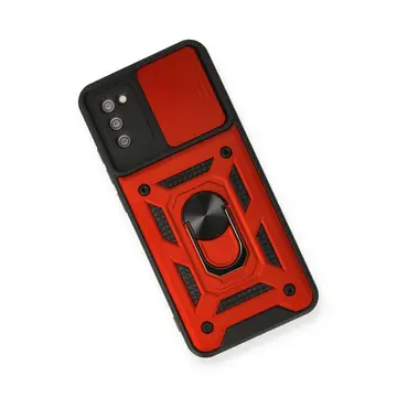 Samsung Galaxy A03s Kılıf Pars Lens Yüzüklü Silikon - Kırmızı