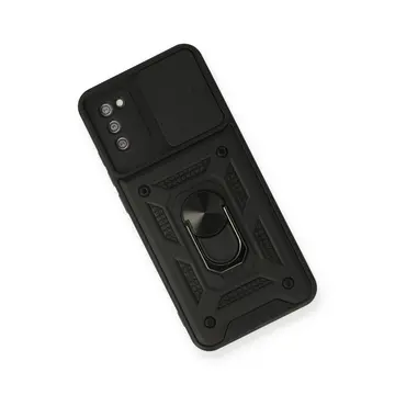 Samsung Galaxy A03s Kılıf Pars Lens Yüzüklü Silikon - Siyah