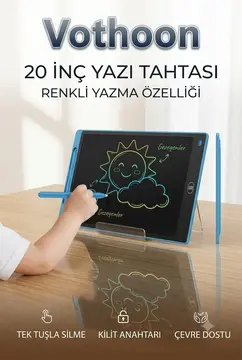 20 Inc Renkli Lcd Grafik Dijital Kalemli Çizim Tableti Yazı Tahta Not Yazma Eğitim Tableti Mavi