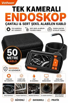 Ekranlı Tek Kameralı 50 Mt Sert Kablo Yılan Endoskop Kamera 8 Mm 4.3 Inc