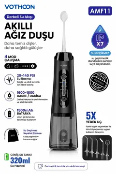 Şarjlı Ağız Duşu Diş Bakım Cihazı 4 Modlu Diş Arası Temizleyici 320ml 5 Başlıklı 1500 Mah Kablosuz