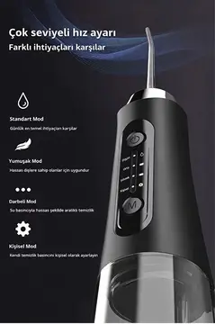 Şarjlı Ağız Duşu Diş Bakım Cihazı 4 Modlu Diş Arası Temizleyici 320ml 5 Başlıklı 1500 Mah Kablosuz