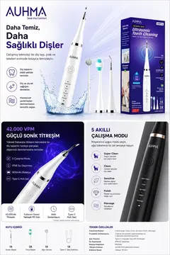 Ultrasonic Şarjlı Elektrikli Akıllı Diş Temizleme Cihazı Beyazlatıcı 5 Mod 3+1 Başlık, Ipx8 Su Geçirmez Siyah