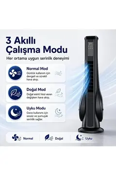 Turbo Smart Akıllı Fan Led Ekranlı Kumandalı 90° Hareketli Serinletici Soğutucu Kule Tipi Vantilatör