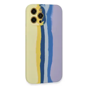 İphone 12 Pro Max Kılıf Ebruli Lansman Silikon - Sarı-lila