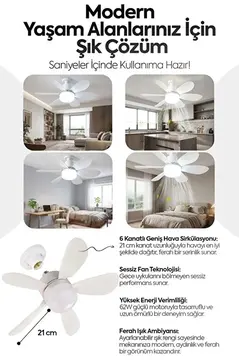 6 Kanatlı 3 Kademeli Led Aydınlatmalı Uzaktan Kumandalı Tavan Vantilatörü