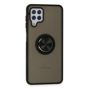Samsung Galaxy A22 Kılıf Montreal Yüzüklü Silikon Kapak - Siyah