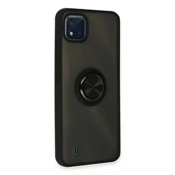 Realme C11 2021 Kılıf Montreal Yüzüklü Silikon Kapak - Siyah