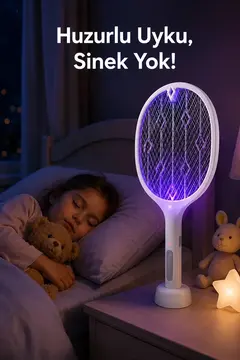 Şarjlı Sinek Öldürücü Sivrisinek Raketi Elektrikli Karasinek Haşere Kovucu Mor Işıklı Sineklik Aleti