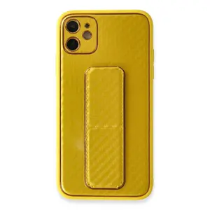 İphone 12 Kılıf Coco Karbon Standlı Kapak - Sarı