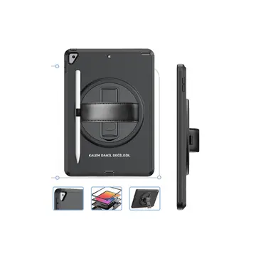 İpad 10.2 (7.nesil) Kılıf Hand Strap Tablet Kılıfı - Siyah