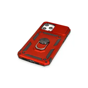 İphone 12 Pro Max Kılıf Pars Lens Yüzüklü Silikon - Kırmızı